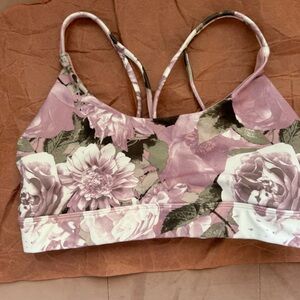 Women’s Medium Floral Strappy Sports Bra – Mauve Pink